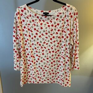 ann taylor red and cream floral 3/4 sleeve top